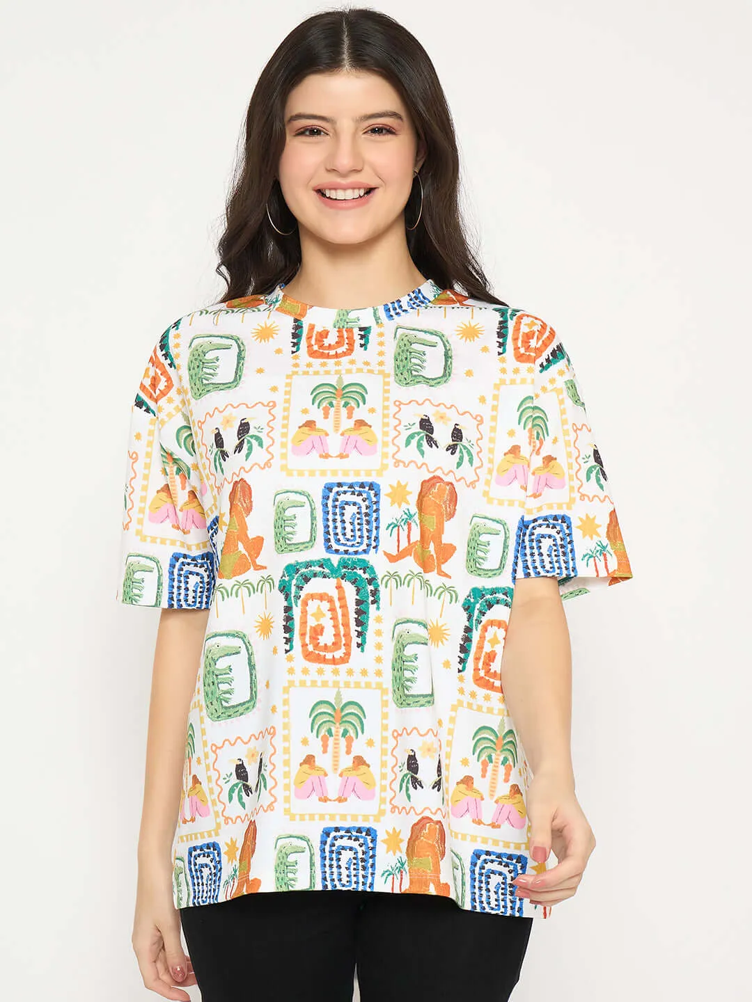 Madame All Over Graphic Print White T-shirt