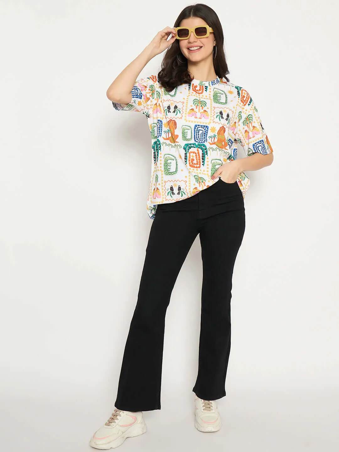 Madame All Over Graphic Print White T-shirt