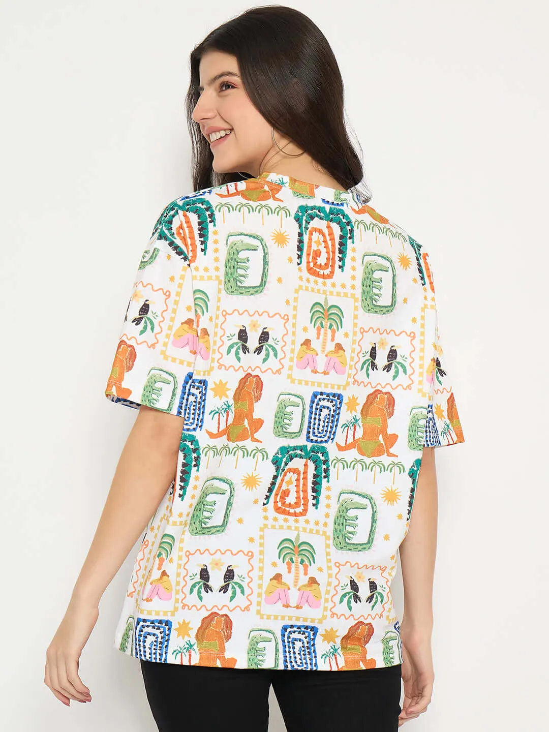 Madame All Over Graphic Print White T-shirt