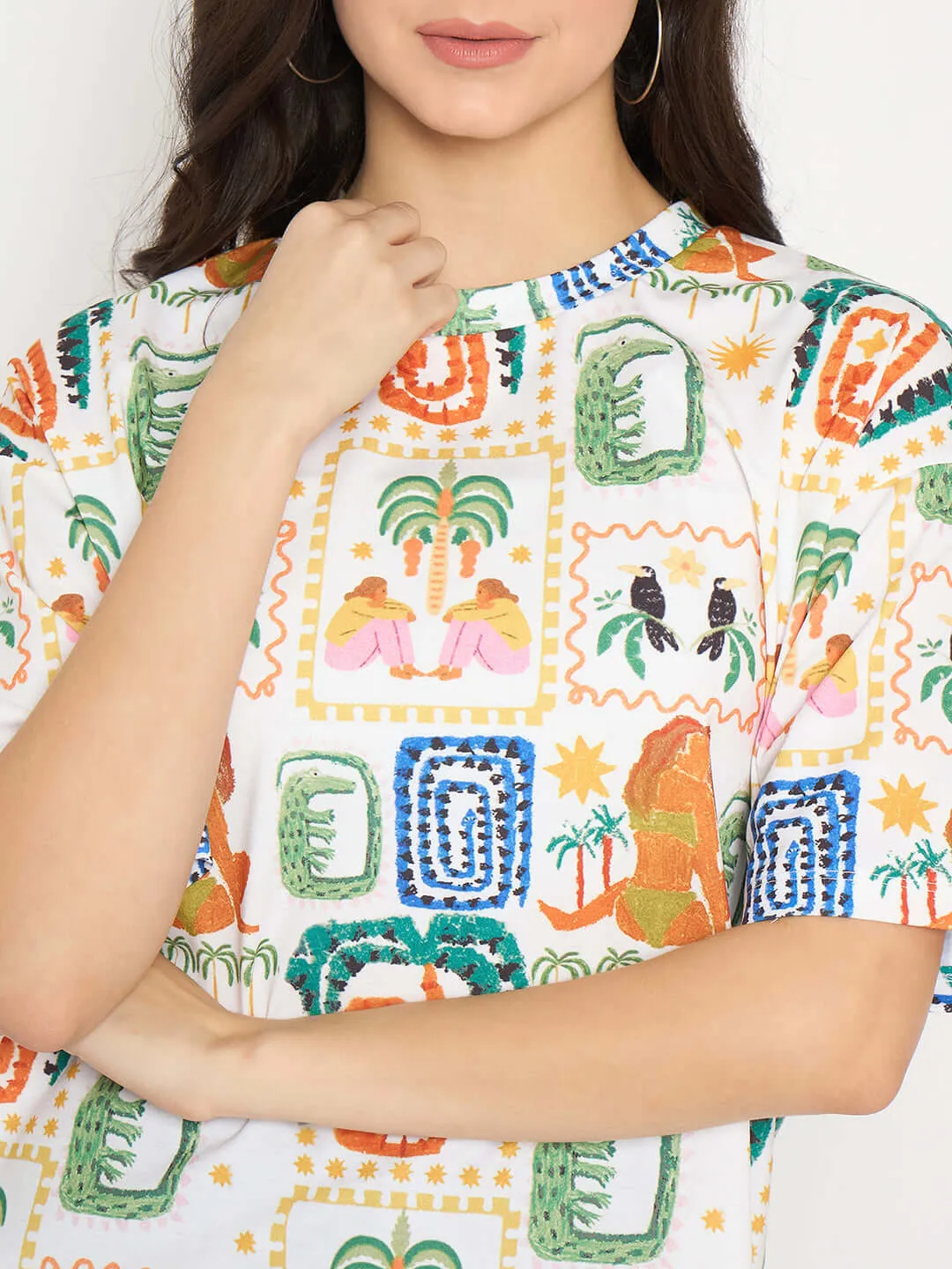 Madame All Over Graphic Print White T-shirt