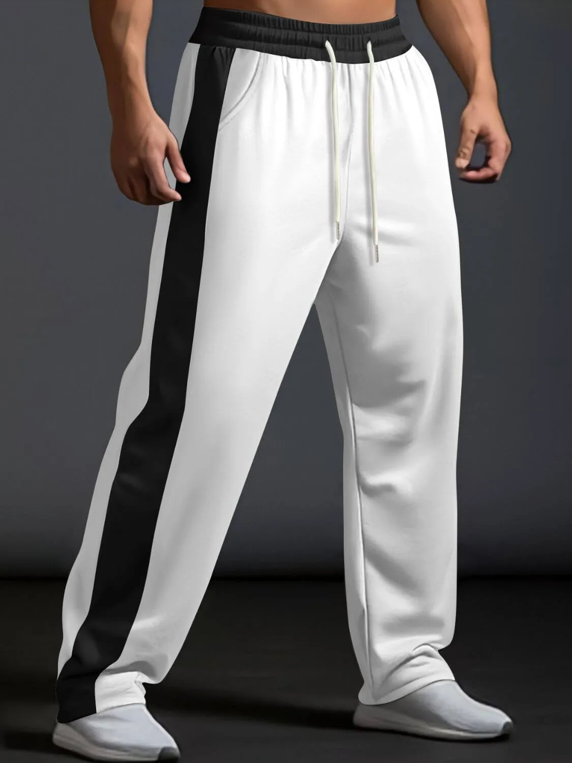 Men’s Contrast Wide Leg Drawstring Pants – Streetwear Comfort