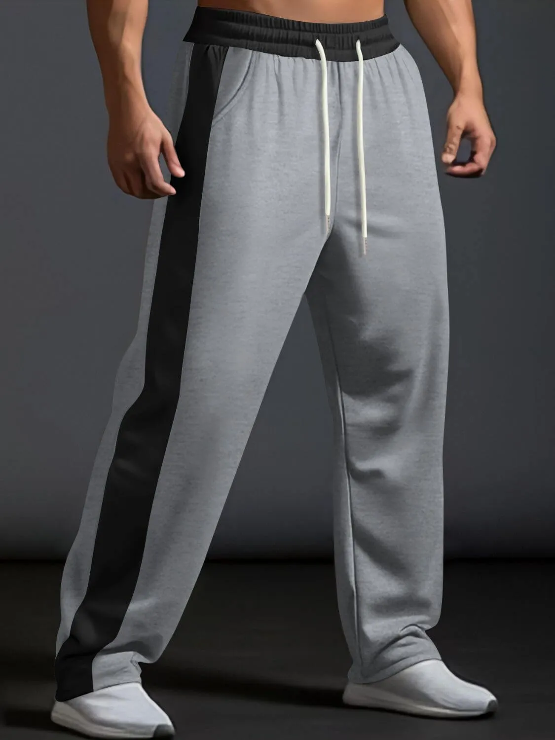 Men’s Contrast Wide Leg Drawstring Pants – Streetwear Comfort