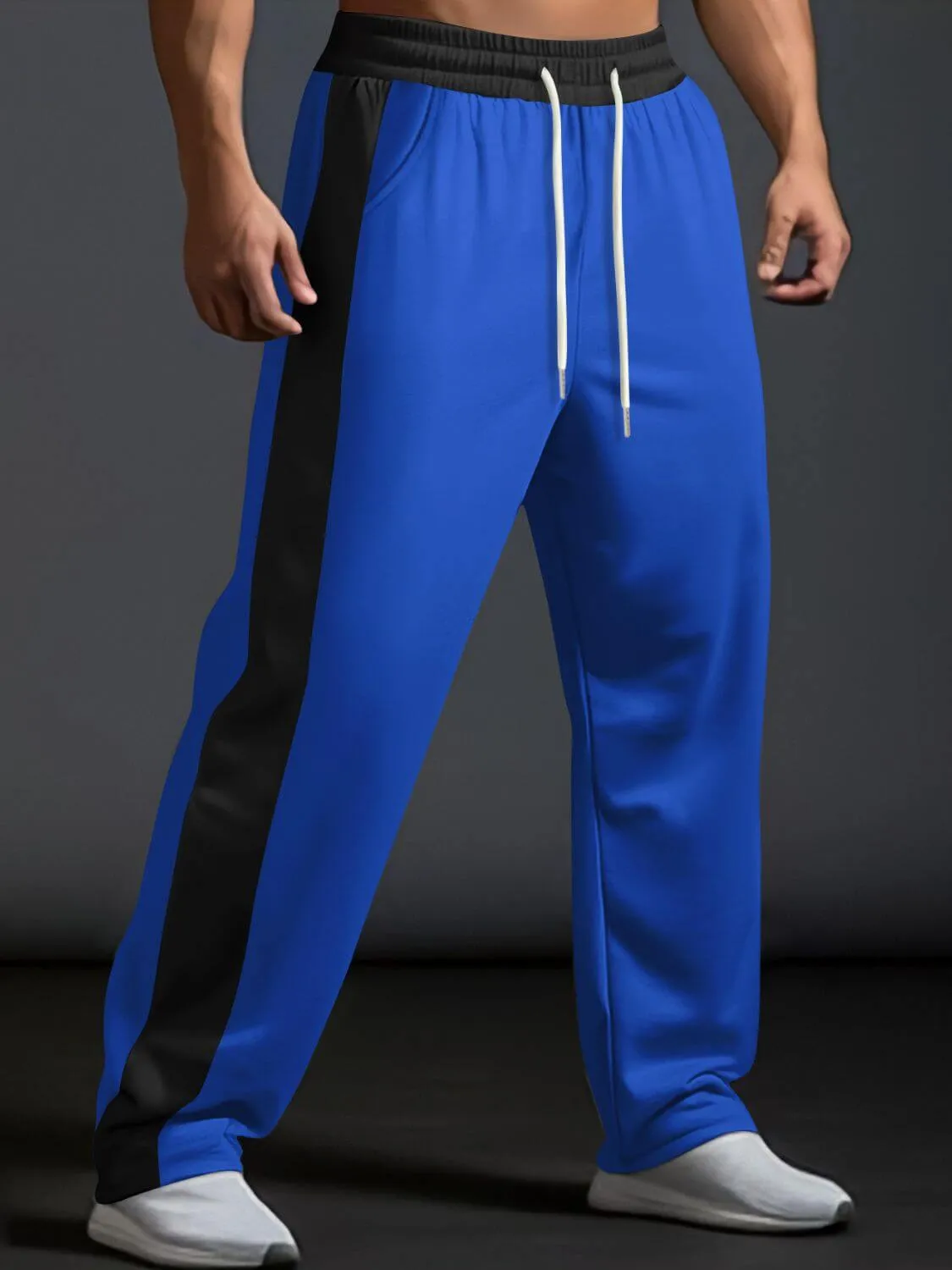 Men’s Contrast Wide Leg Drawstring Pants – Streetwear Comfort