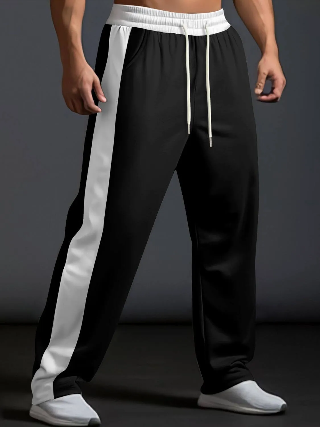 Men’s Contrast Wide Leg Drawstring Pants – Streetwear Comfort