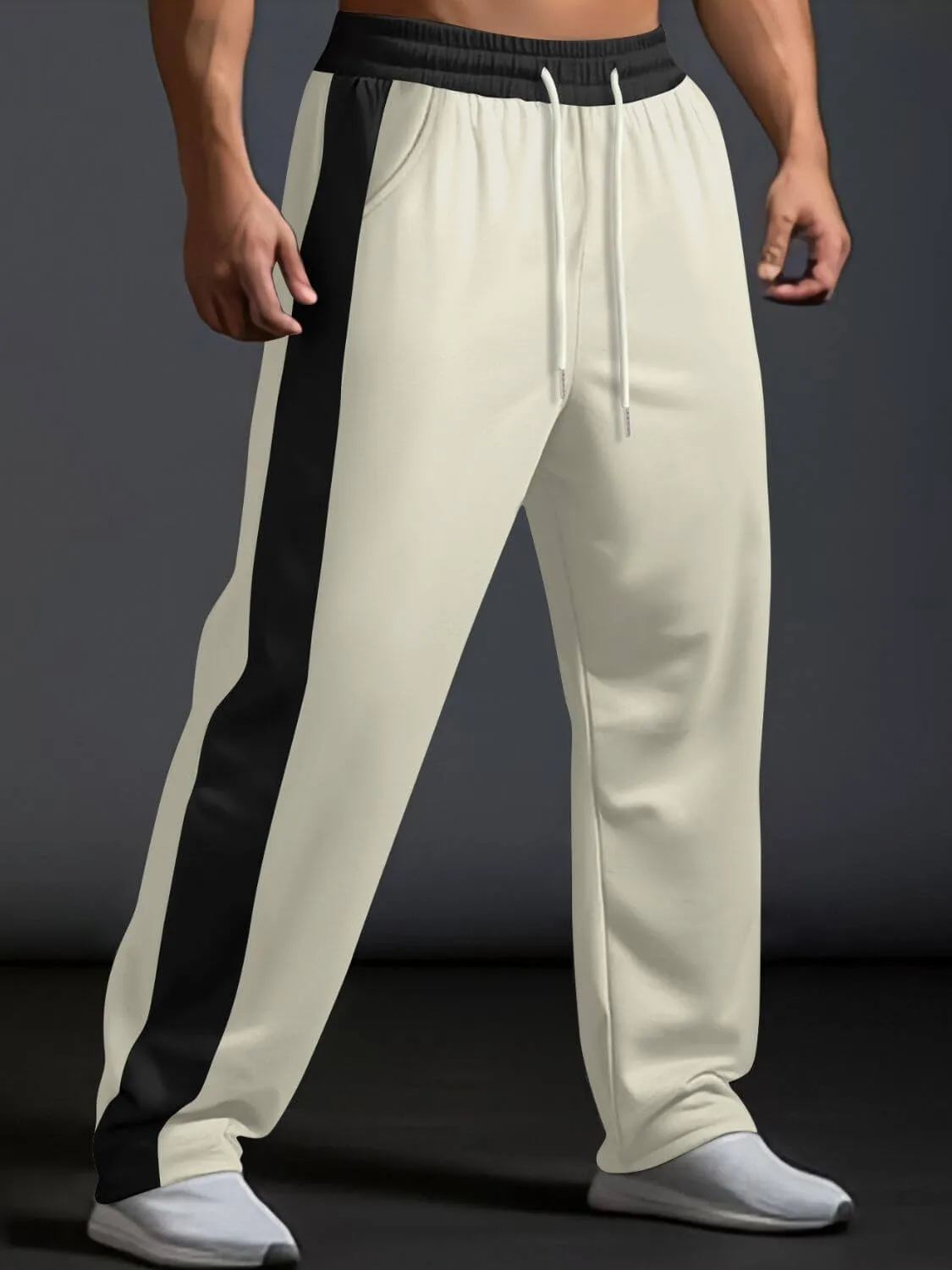 Men’s Contrast Wide Leg Drawstring Pants – Streetwear Comfort