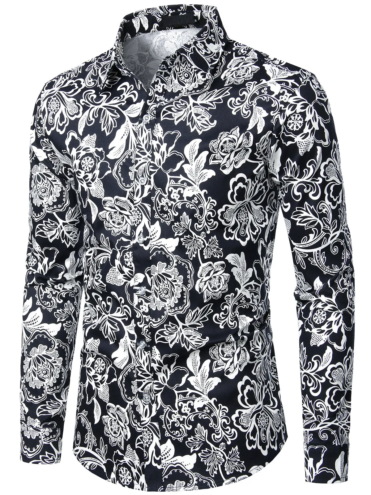 Men's Floral Cotton Casual Button Down Long Sleeve Shirt