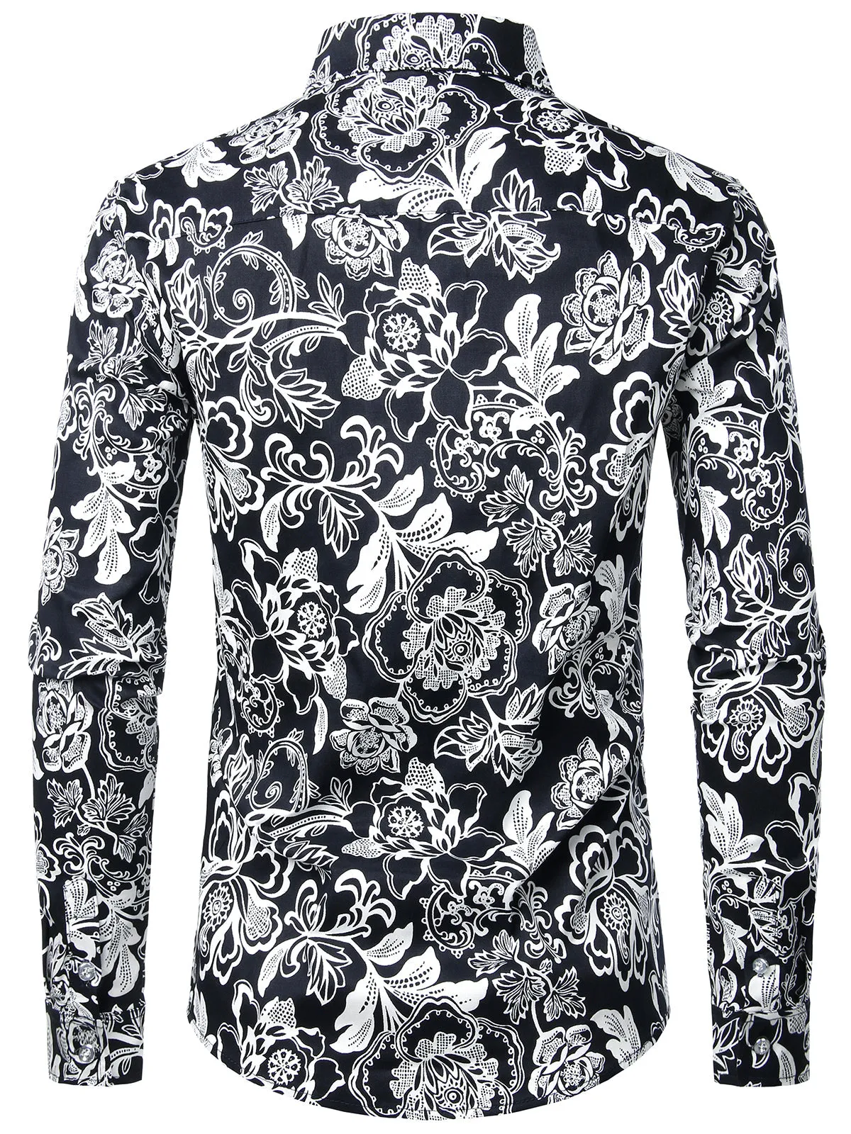 Men's Floral Cotton Casual Button Down Long Sleeve Shirt
