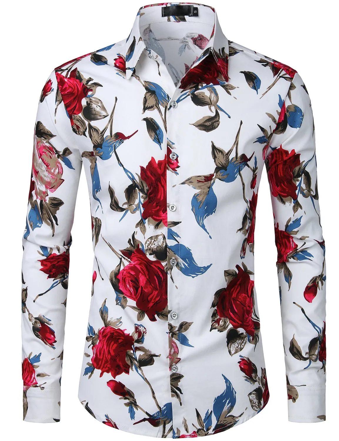 Men's Floral Long Sleeve Animal Print Cotton Casual Button Down Shirt