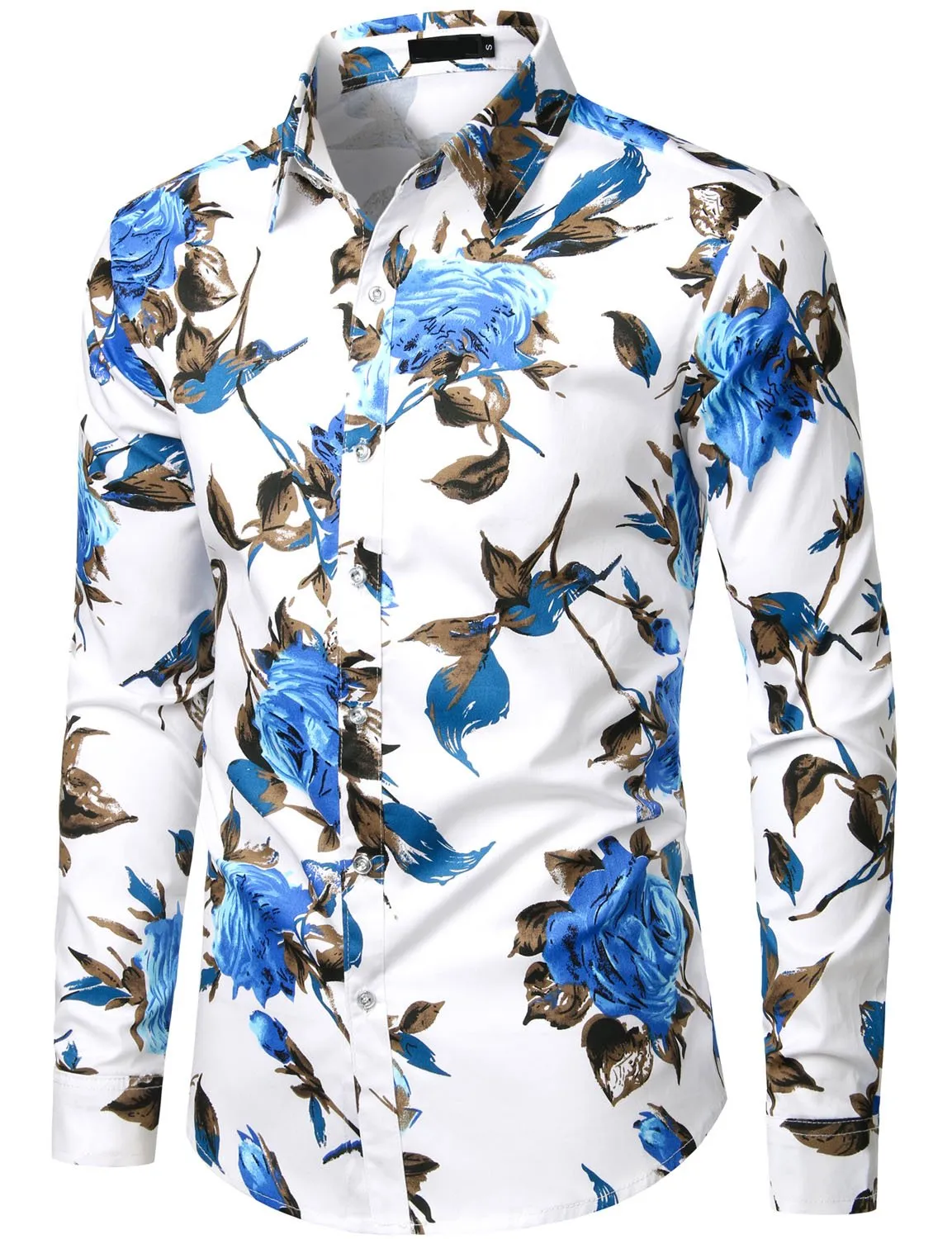 Men's Floral Long Sleeve Animal Print Cotton Casual Button Down Shirt