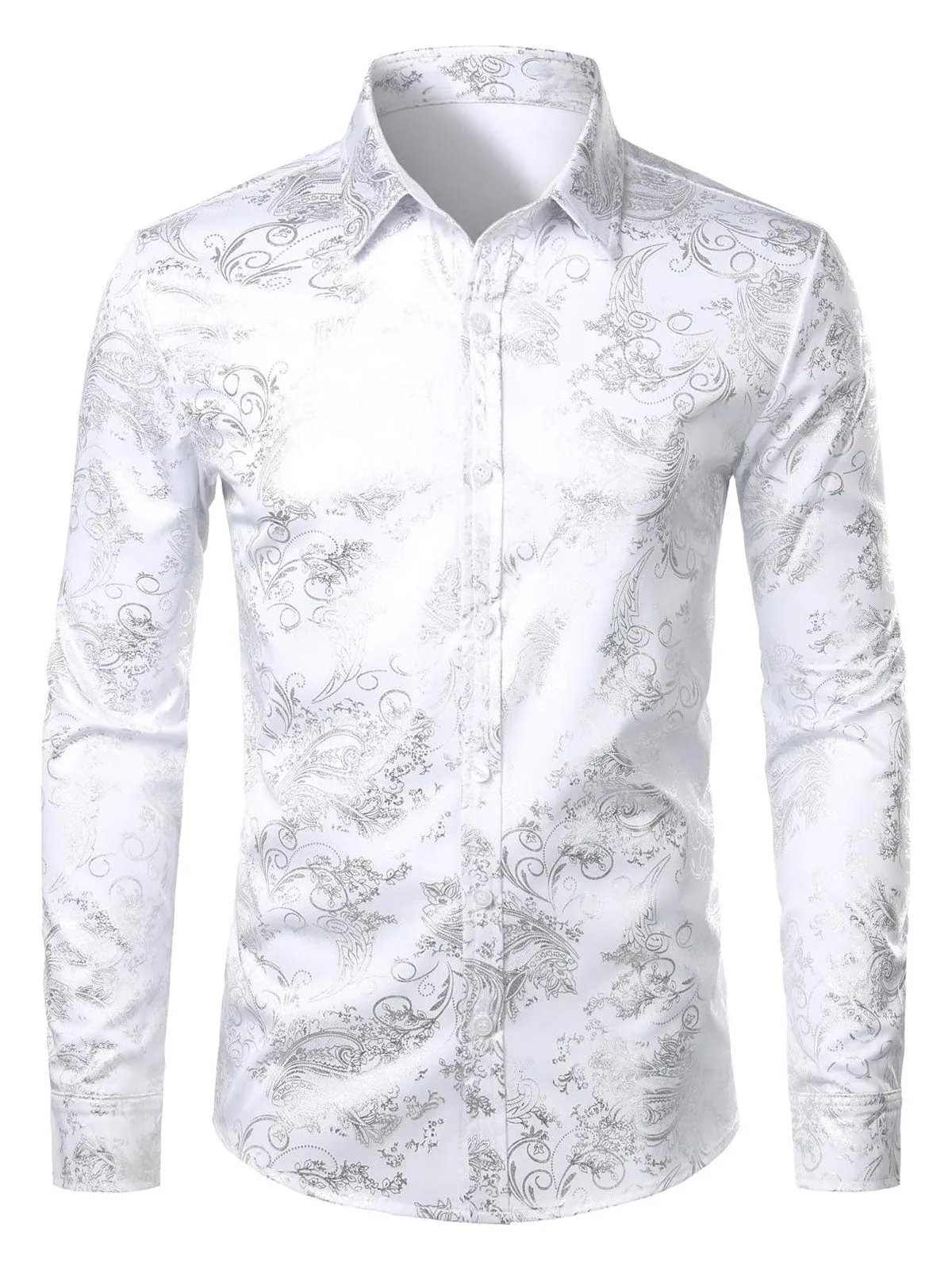 Men's Luxury Paisley Shiny Floral Print Button Down Dress Shirts