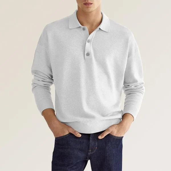 Men’s Polo Shirt - Soft Knit Cotton Blend - Regular Fit - Long Sleeve Ribbed Cuffs
