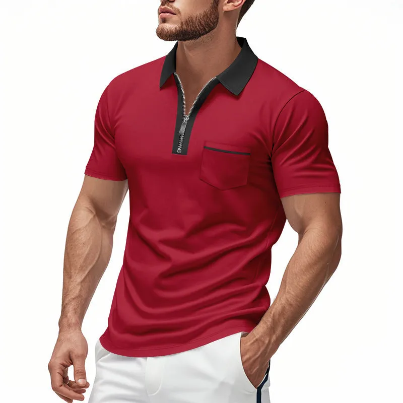 Men’s Polo Shirt – Tailored Fit – Zip Neck – Chest Pocket – Short Sleeve Cotton Blend