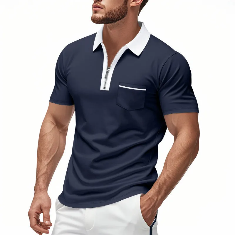 Men’s Polo Shirt – Tailored Fit – Zip Neck – Chest Pocket – Short Sleeve Cotton Blend