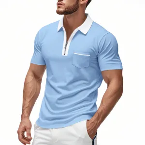 Men’s Polo Shirt – Tailored Fit – Zip Neck – Chest Pocket – Short Sleeve Cotton Blend