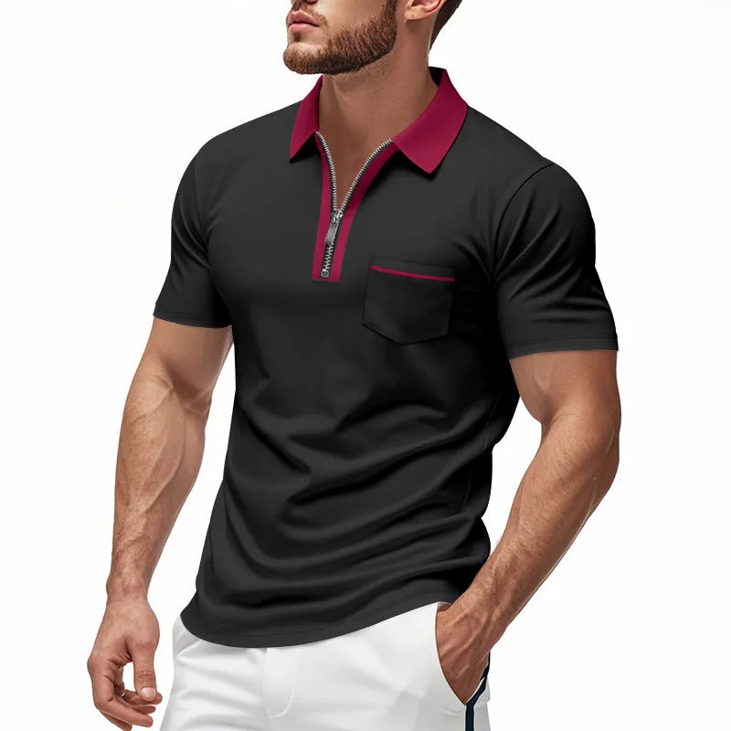 Men’s Polo Shirt – Tailored Fit – Zip Neck – Chest Pocket – Short Sleeve Cotton Blend