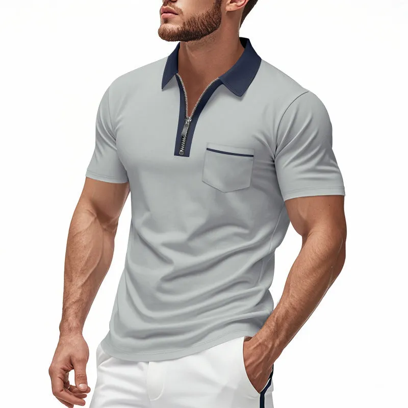 Men’s Polo Shirt – Tailored Fit – Zip Neck – Chest Pocket – Short Sleeve Cotton Blend