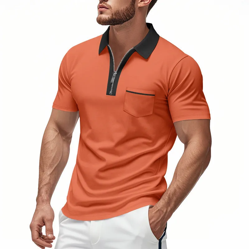 Men’s Polo Shirt – Tailored Fit – Zip Neck – Chest Pocket – Short Sleeve Cotton Blend