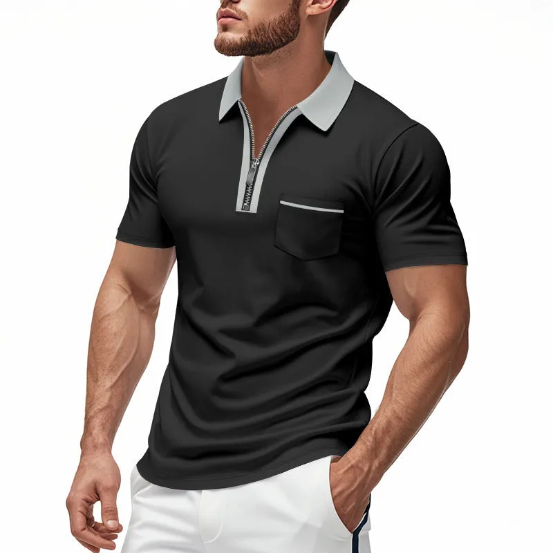 Men’s Polo Shirt – Tailored Fit – Zip Neck – Chest Pocket – Short Sleeve Cotton Blend
