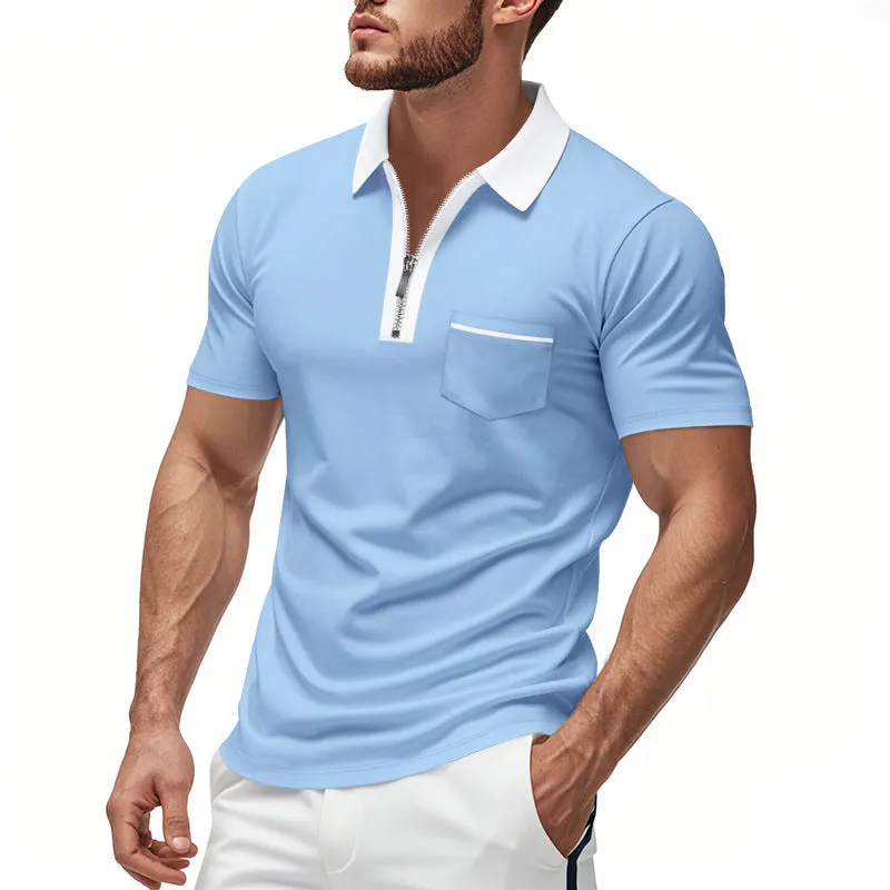 Men’s Polo Shirt – Tailored Fit – Zip Neck – Chest Pocket – Short Sleeve Cotton Blend