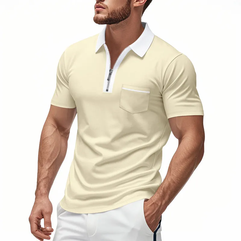 Men’s Polo Shirt – Tailored Fit – Zip Neck – Chest Pocket – Short Sleeve Cotton Blend