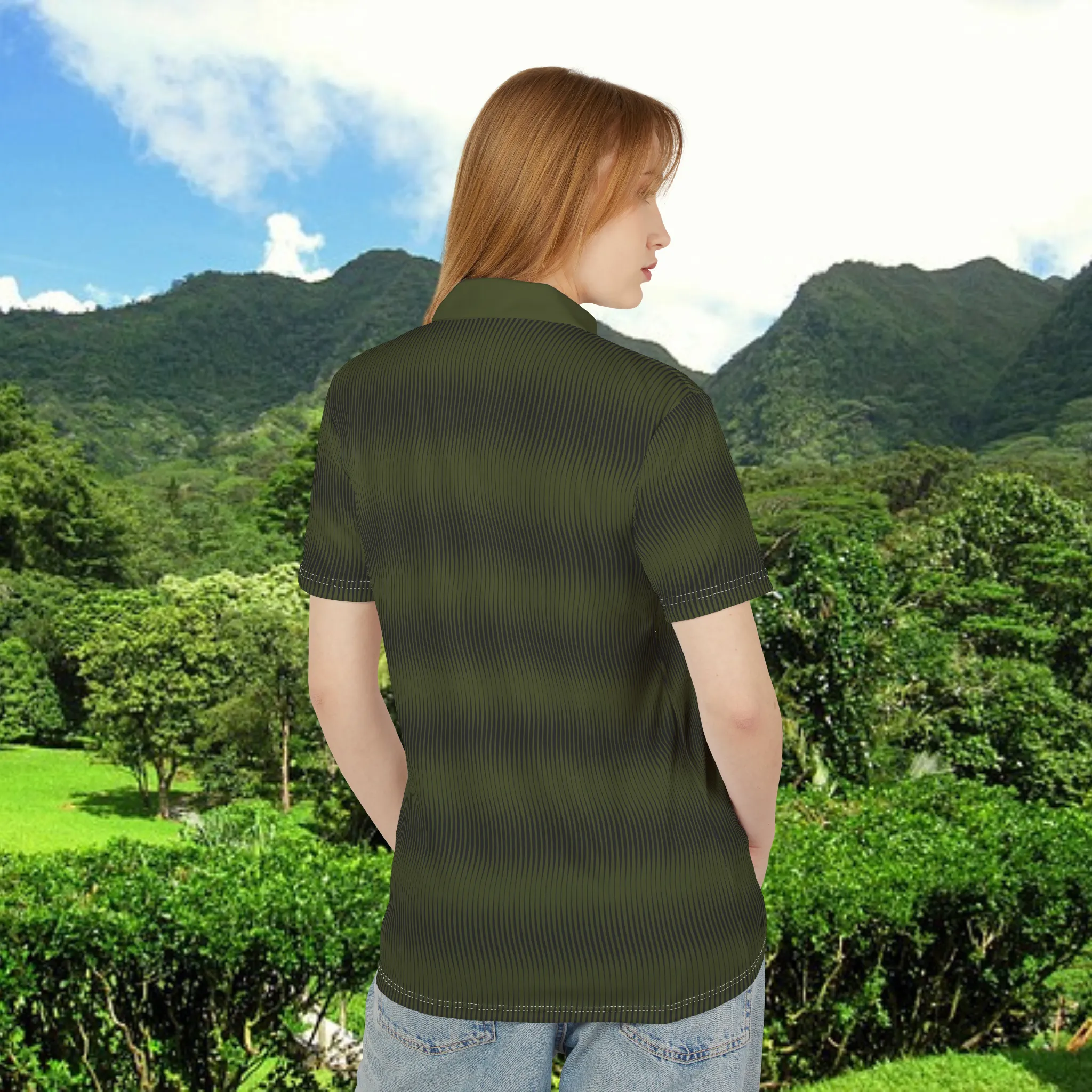 Military Green Swirly Pattern Unisex Casual Short-Sleeve Polo Shirt