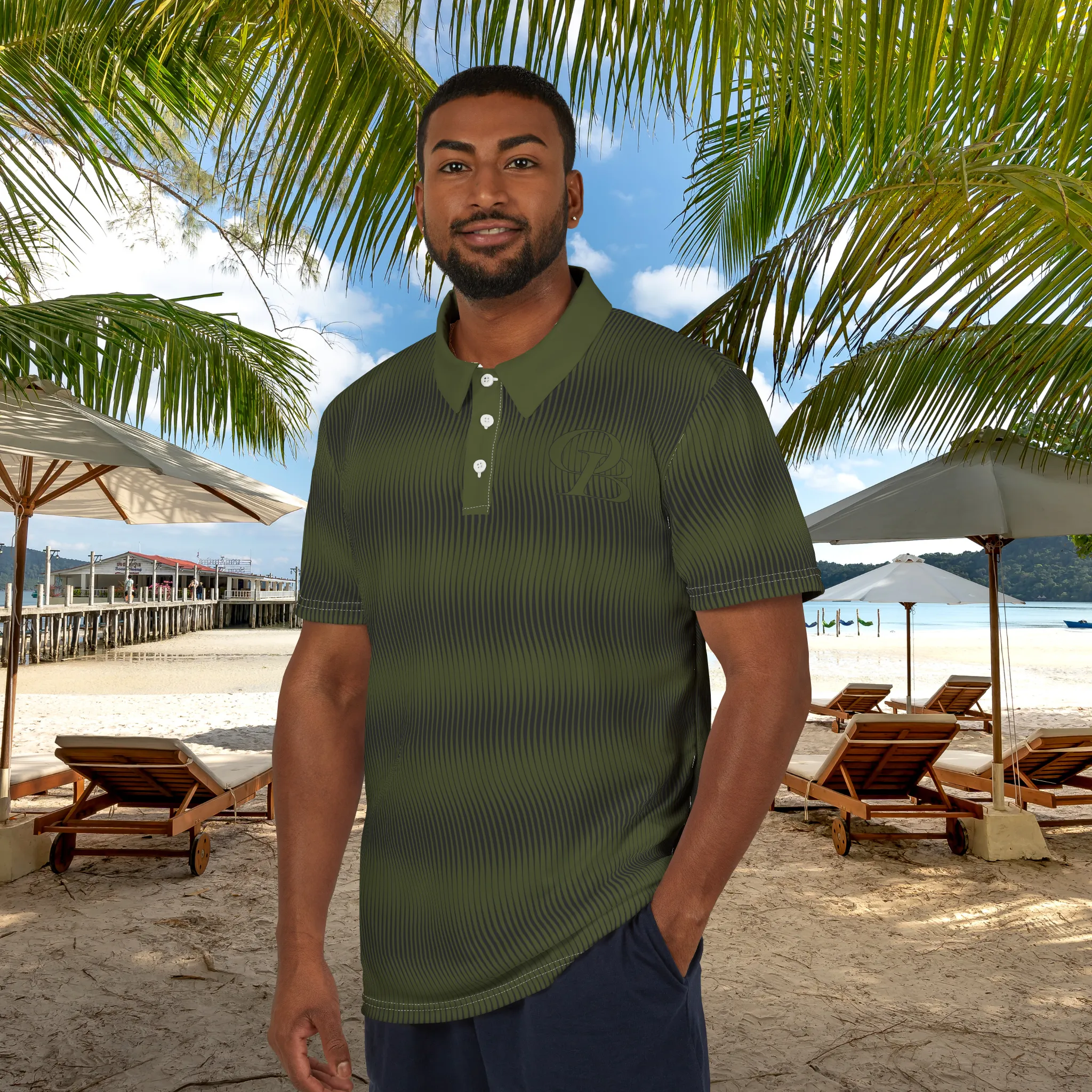 Military Green Swirly Pattern Unisex Casual Short-Sleeve Polo Shirt