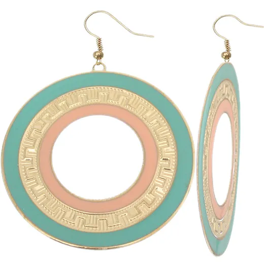 Mint Pink Thin Disc Dangle Earrings