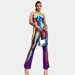 Multi-color printed slim fit butt lift jumpsuit