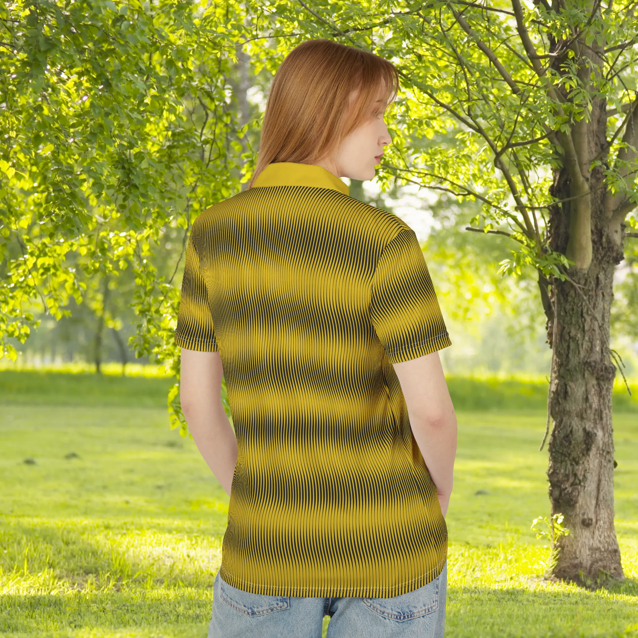 Munsell Yellow Swirly Pattern Unisex Casual Short-Sleeve Polo Shirt