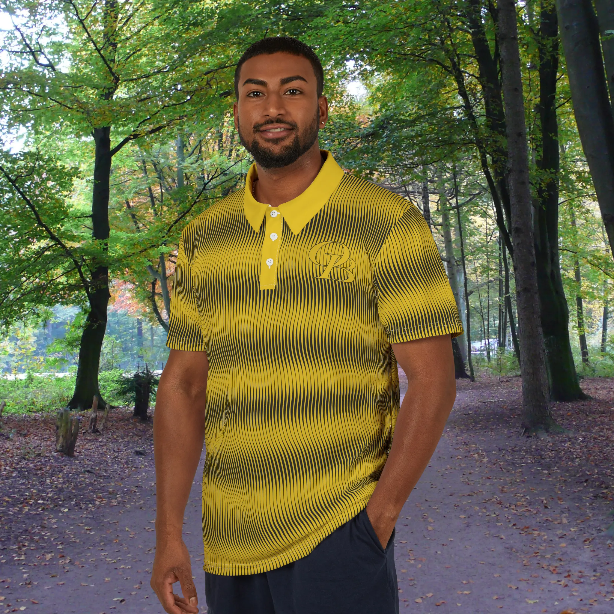 Munsell Yellow Swirly Pattern Unisex Casual Short-Sleeve Polo Shirt