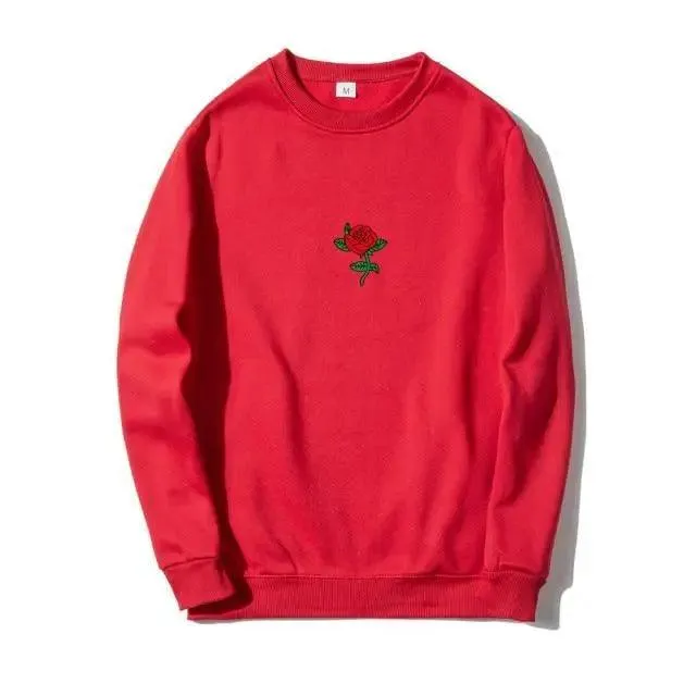 New Men Hip Hop Casual Brief Popular Sweatshirts Fashion Modern Man Streetwear Sweatshirt Women Fashion Streetwear Rose Flower Print Hoodies Tops Pullover