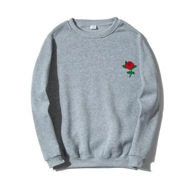 New Men Hip Hop Casual Brief Popular Sweatshirts Fashion Modern Man Streetwear Sweatshirt Women Fashion Streetwear Rose Flower Print Hoodies Tops Pullover