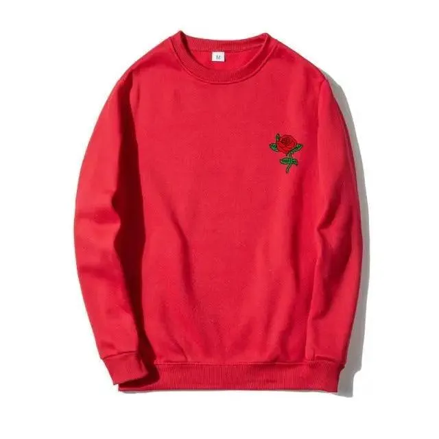 New Men Hip Hop Casual Brief Popular Sweatshirts Fashion Modern Man Streetwear Sweatshirt Women Fashion Streetwear Rose Flower Print Hoodies Tops Pullover