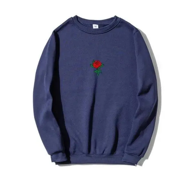 New Men Hip Hop Casual Brief Popular Sweatshirts Fashion Modern Man Streetwear Sweatshirt Women Fashion Streetwear Rose Flower Print Hoodies Tops Pullover