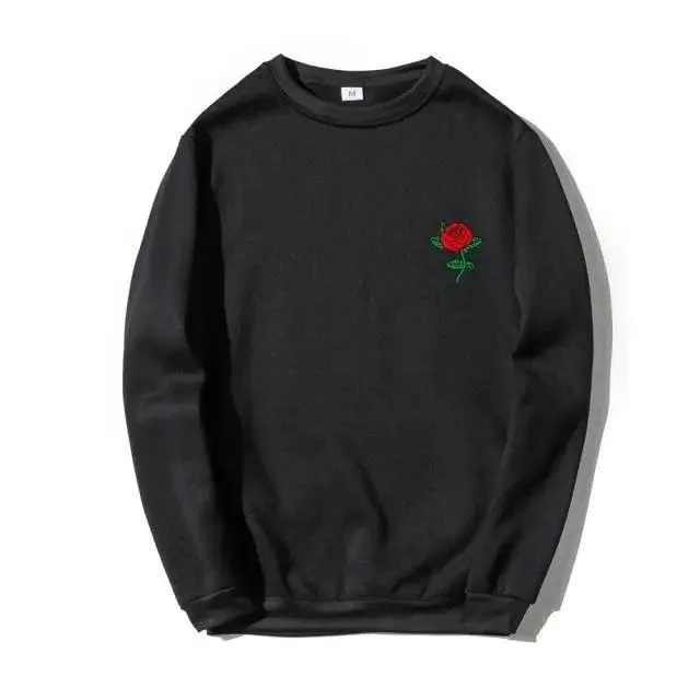 New Men Hip Hop Casual Brief Popular Sweatshirts Fashion Modern Man Streetwear Sweatshirt Women Fashion Streetwear Rose Flower Print Hoodies Tops Pullover