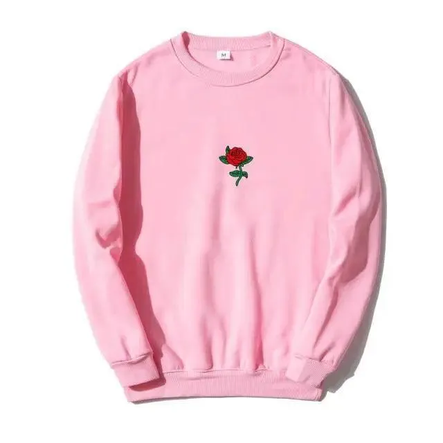 New Men Hip Hop Casual Brief Popular Sweatshirts Fashion Modern Man Streetwear Sweatshirt Women Fashion Streetwear Rose Flower Print Hoodies Tops Pullover