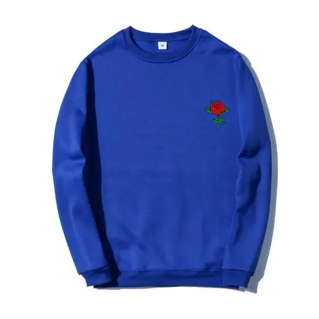 New Men Hip Hop Casual Brief Popular Sweatshirts Fashion Modern Man Streetwear Sweatshirt Women Fashion Streetwear Rose Flower Print Hoodies Tops Pullover