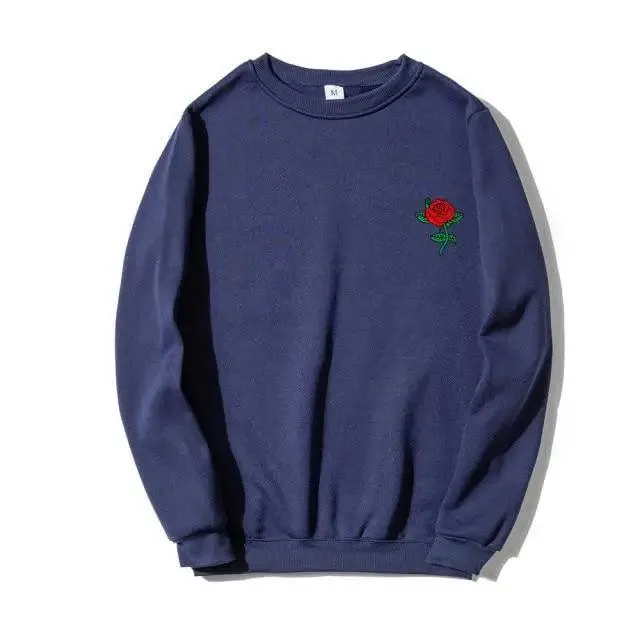 New Men Hip Hop Casual Brief Popular Sweatshirts Fashion Modern Man Streetwear Sweatshirt Women Fashion Streetwear Rose Flower Print Hoodies Tops Pullover