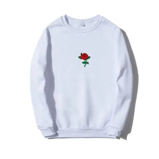 New Men Hip Hop Casual Brief Popular Sweatshirts Fashion Modern Man Streetwear Sweatshirt Women Fashion Streetwear Rose Flower Print Hoodies Tops Pullover