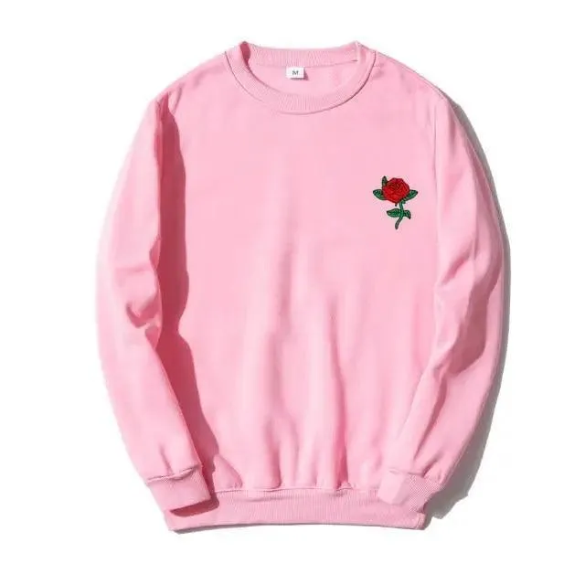 New Men Hip Hop Casual Brief Popular Sweatshirts Fashion Modern Man Streetwear Sweatshirt Women Fashion Streetwear Rose Flower Print Hoodies Tops Pullover