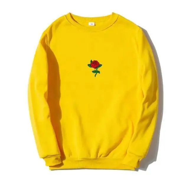 New Men Hip Hop Casual Brief Popular Sweatshirts Fashion Modern Man Streetwear Sweatshirt Women Fashion Streetwear Rose Flower Print Hoodies Tops Pullover