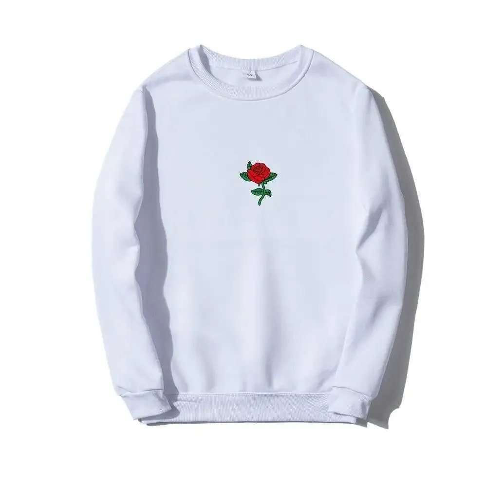 New Men Hip Hop Casual Brief Popular Sweatshirts Fashion Modern Man Streetwear Sweatshirt Women Fashion Streetwear Rose Flower Print Hoodies Tops Pullover