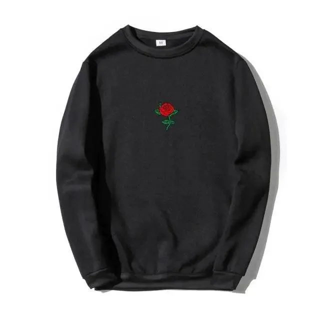 New Men Hip Hop Casual Brief Popular Sweatshirts Fashion Modern Man Streetwear Sweatshirt Women Fashion Streetwear Rose Flower Print Hoodies Tops Pullover