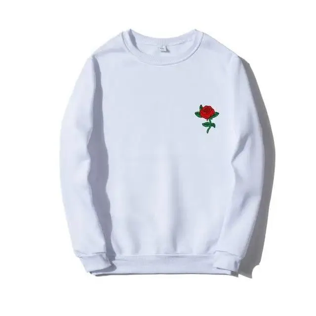 New Men Hip Hop Casual Brief Popular Sweatshirts Fashion Modern Man Streetwear Sweatshirt Women Fashion Streetwear Rose Flower Print Hoodies Tops Pullover