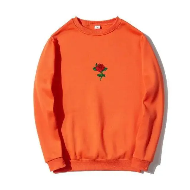 New Men Hip Hop Casual Brief Popular Sweatshirts Fashion Modern Man Streetwear Sweatshirt Women Fashion Streetwear Rose Flower Print Hoodies Tops Pullover