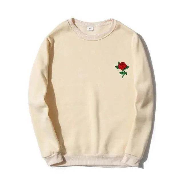 New Men Hip Hop Casual Brief Popular Sweatshirts Fashion Modern Man Streetwear Sweatshirt Women Fashion Streetwear Rose Flower Print Hoodies Tops Pullover