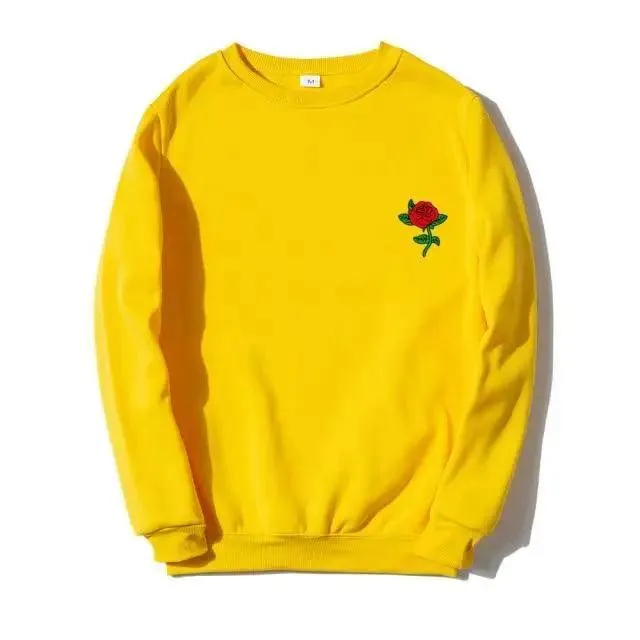 New Men Hip Hop Casual Brief Popular Sweatshirts Fashion Modern Man Streetwear Sweatshirt Women Fashion Streetwear Rose Flower Print Hoodies Tops Pullover
