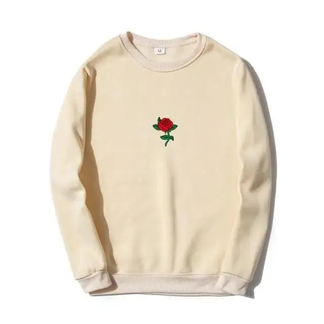New Men Hip Hop Casual Brief Popular Sweatshirts Fashion Modern Man Streetwear Sweatshirt Women Fashion Streetwear Rose Flower Print Hoodies Tops Pullover
