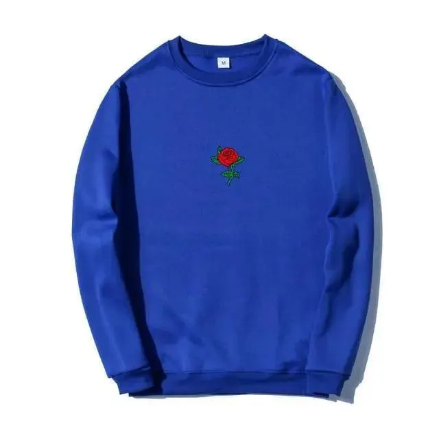 New Men Hip Hop Casual Brief Popular Sweatshirts Fashion Modern Man Streetwear Sweatshirt Women Fashion Streetwear Rose Flower Print Hoodies Tops Pullover