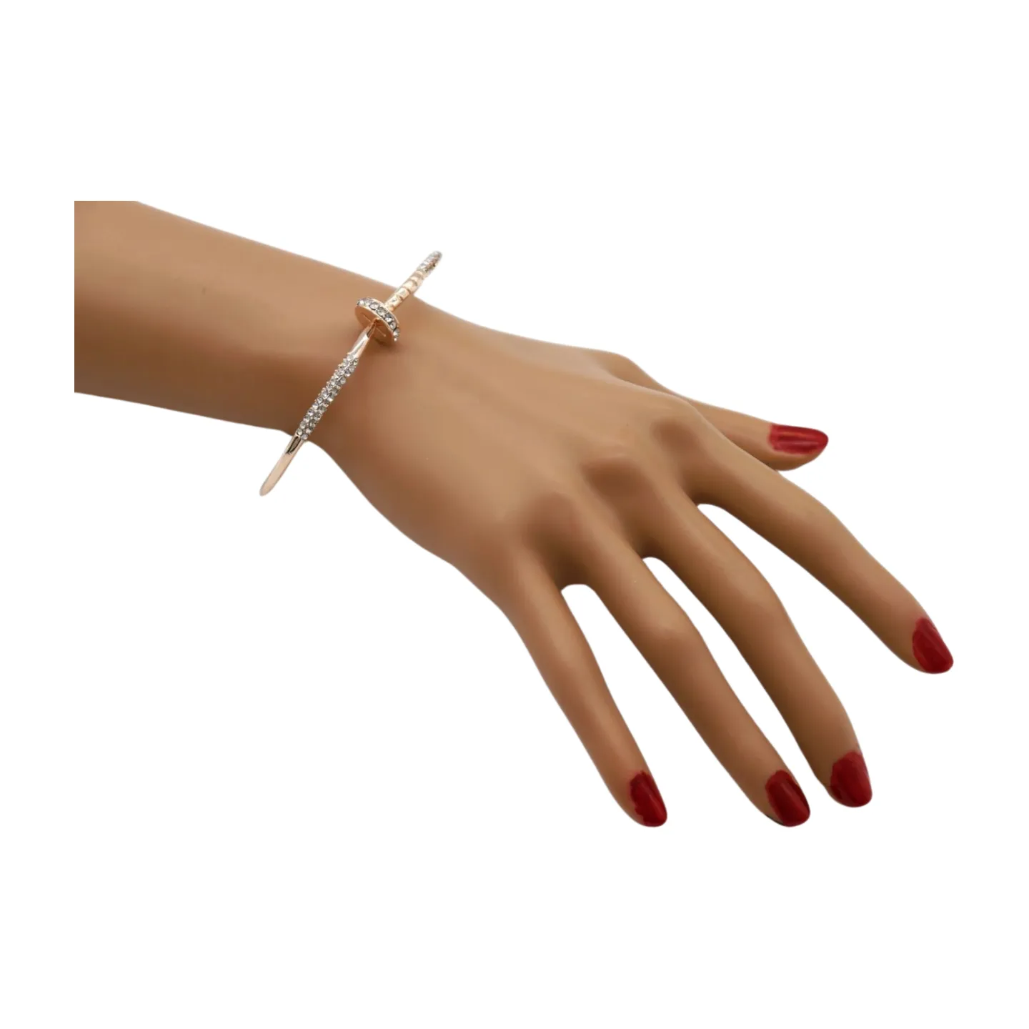 New Women Rose Gold Metal Fashion Jewelry Nail Cuff Bracelet Bling Wrap Around Thin